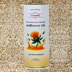 Indiyeah safflower oil can on a textured background